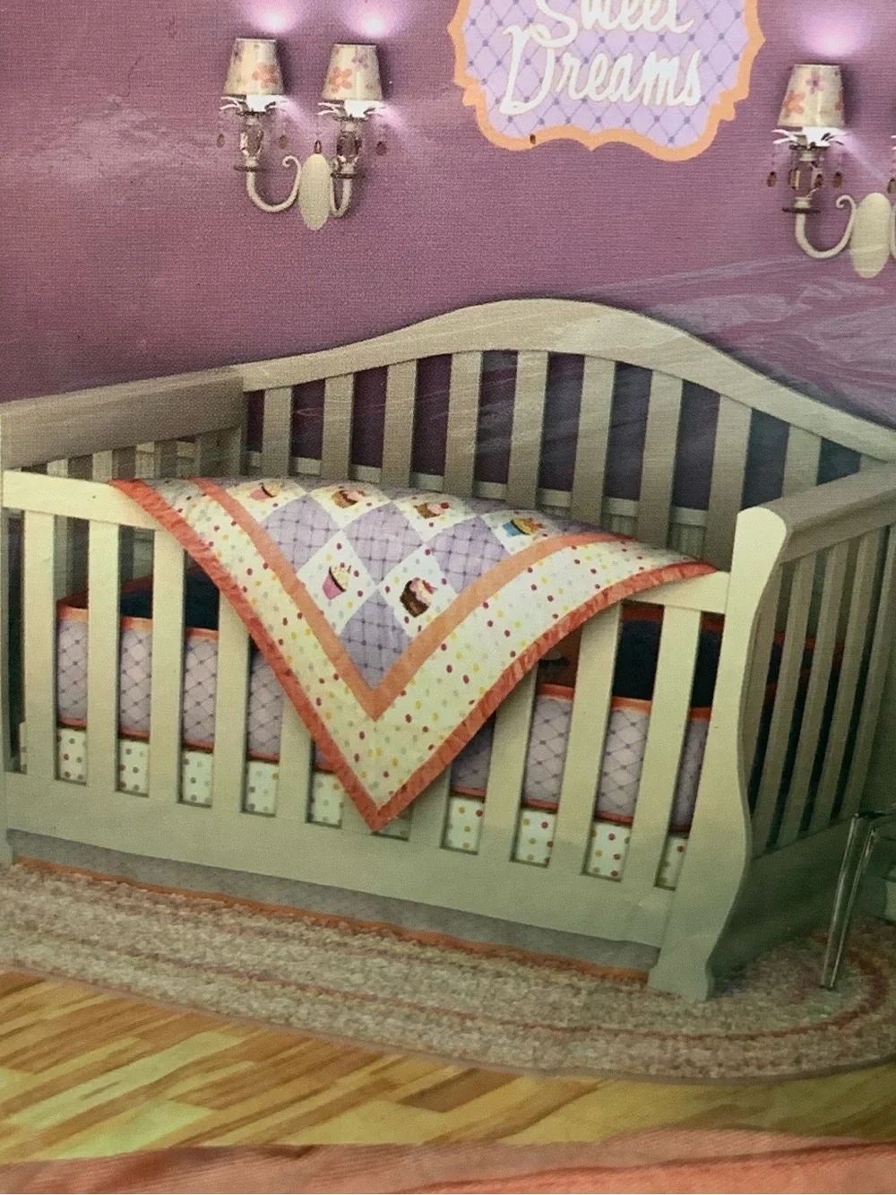 Baby Girl Cupcake Crib Bedding-Lavender & Coral